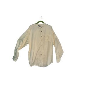 Cambridge Classics Men’s Button Down Shirt L Yellow Long Sleeve Grandad Collar
